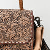 ADBG1583 American Darling Hand-Tooled Western Leather Messenger Bag with Fringe & Carved Floral Detailing