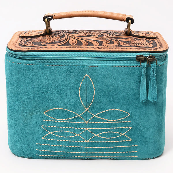 ADBGA576A American Darling Genuine Suede Leather Jewelry Case with Floral Tooling and Top Handle