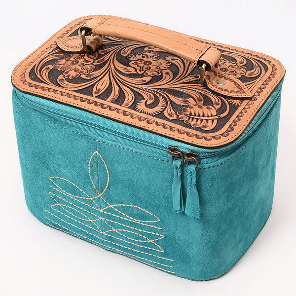 ADBGA576A American Darling Genuine Suede Leather Jewelry Case with Floral Tooling and Top Handle
