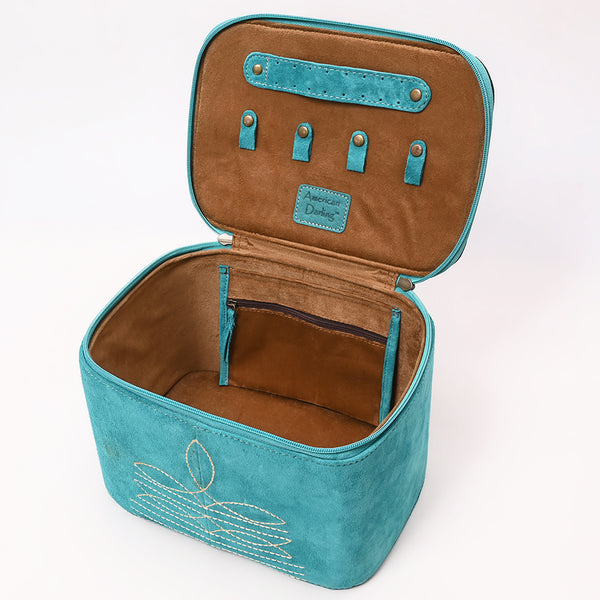 ADBGA576A American Darling Genuine Suede Leather Jewelry Case with Floral Tooling and Top Handle