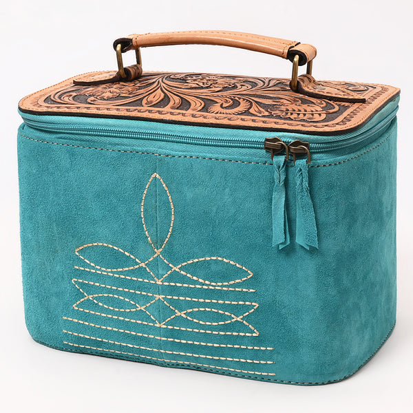 ADBGA576A American Darling Genuine Suede Leather Jewelry Case with Floral Tooling and Top Handle