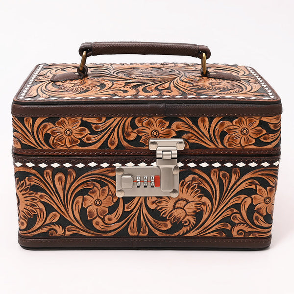 ADBGA634 American Darling Tooled Leather Lockbox with Floral Scrollwork & Combination Lock