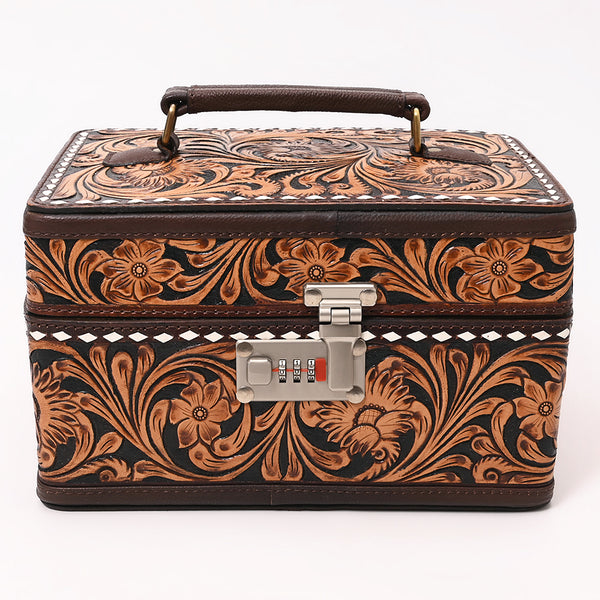 ADBGA634 American Darling Tooled Leather Lockbox with Floral Scrollwork & Combination Lock
