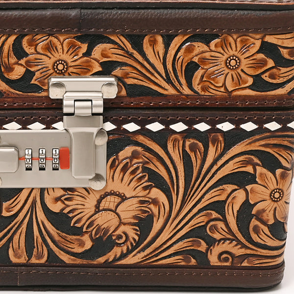 ADBGA634 American Darling Tooled Leather Lockbox with Floral Scrollwork & Combination Lock