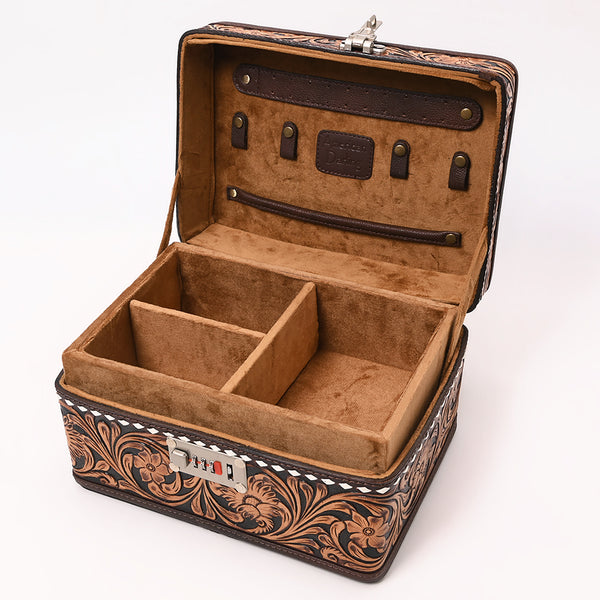 ADBGA634 American Darling Tooled Leather Lockbox with Floral Scrollwork & Combination Lock