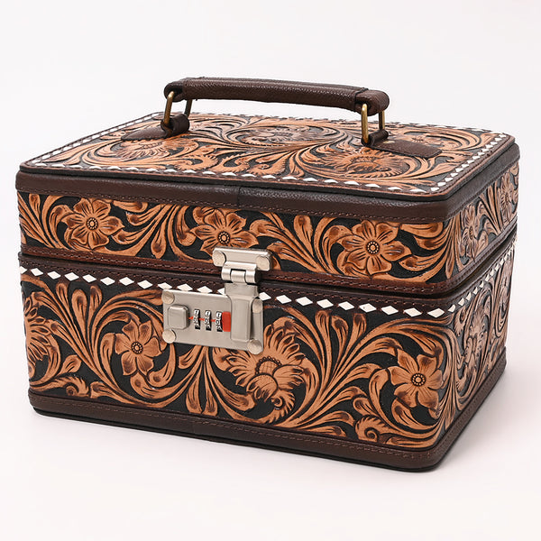 ADBGA634 American Darling Tooled Leather Lockbox with Floral Scrollwork & Combination Lock