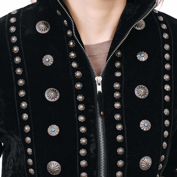 ADDR015 American Darling Black Velvet Fabric Jacket Western Studded Concho Zip Up