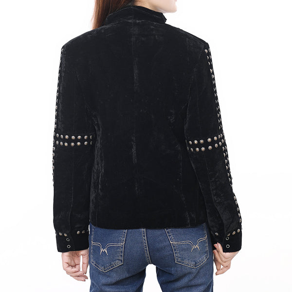 ADDR015 American Darling Black Velvet Fabric Jacket Western Studded Concho Zip Up