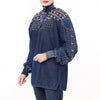 ADDR019 American Darling Boho Denim Tunic Aztec Smocked Studded Sleeve