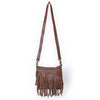 ADBGM482 Leather Fringe Crossbody Bag - Western Braided Top with Studded Strap