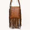 ADBGM486 Western Sunset Fringe Bag - Leather Messenger with Cowboy & Cactus Applique