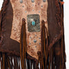 ADBGM487 Two-Tone Leather Fringe Messenger - Western Turquoise Concho & Braided Strap