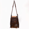 ADBGM487 Two-Tone Leather Fringe Messenger - Western Turquoise Concho & Braided Strap