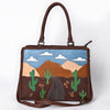 ADBGM489 Desert Road Applique Leather Tote - Western Cactus & Mountain Landscape Handbag