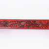ADBL168 Red Floral Hand-Tooled Leather Belt with Western Oval Buckle