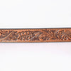 ADBL174 Hand-Tooled Copper Brown Western Leather Belt with Floral Oval Buckle