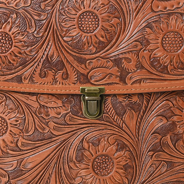 ADBGZ808 Hand-Tooled Leather Flap Tote Bag - Western Top Handle Purse