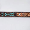 ADBLF269 Turquoise Beaded Navajo Western Belt with Tooled Bull Skull Buckle