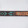 ADBLF269 Turquoise Beaded Navajo Western Belt with Tooled Bull Skull Buckle