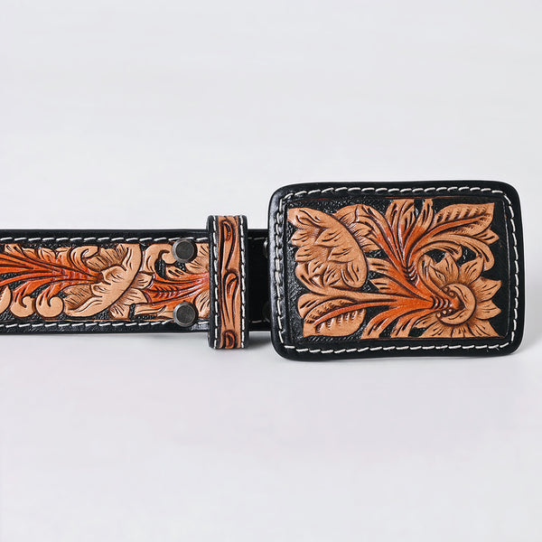 ADBLF270 Icy Turquoise Navajo Beaded Western Belt with Tooled Leather Buckle