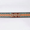 ADBLF274 Tooled Leather Western Belt - Lattice Floral Pattern with Turquoise Accents