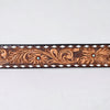 ADBLF277 Hand-Tooled Western Leather Belt - Vintage Floral with White Diamond Border with turquoise stud centers
