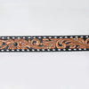 ADBLF279 Tooled Leather Western Belt - Black Inlay with Floral Design and White Edge