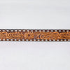 ADBLF281 Western Tooled Leather Belt - Classic Tan Floral Carving with White Diamond Trim