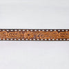 ADBLF281 Western Tooled Leather Belt - Classic Tan Floral Carving with White Diamond Trim
