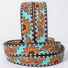 ADBLF283 Western Hand Tooled Leather Belt - Turquoise & Sunflower Floral Design