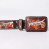 ADBLF289 Tooled Leather Western Belt - White Antler & Scroll Floral Design