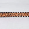 ADBLF291 Tooled Western Leather Belt - Bold Tan Floral on Chocolate Brown