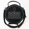 ADBG1549D American Darling Black Genuine Suede Western Canteen Bag with Stitch Detailing | Handcrafted Round Purse