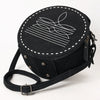 ADBG1549D American Darling Black Genuine Suede Western Canteen Bag with Stitch Detailing | Handcrafted Round Purse