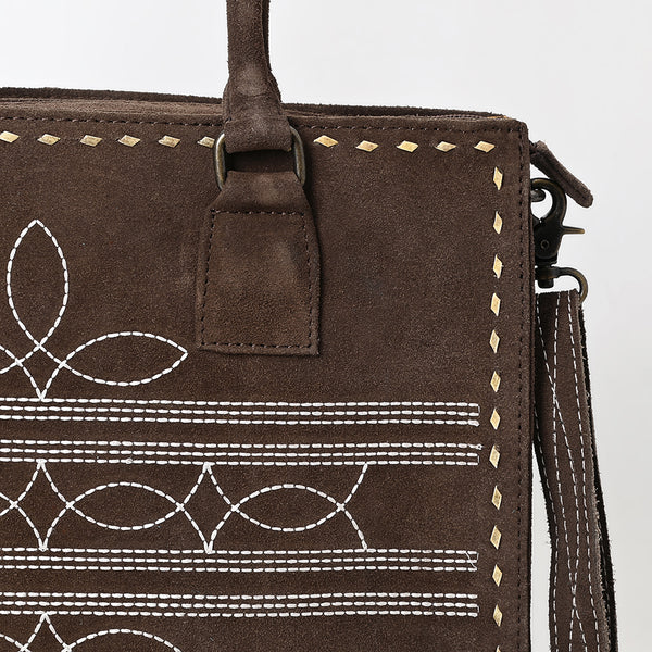 ADBG1553 American Darling Western Genuine Suede Leather Tote Bag with Buck Stitching | Handcrafted Everyday Tote