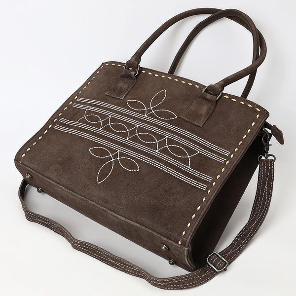 ADBG1553 American Darling Western Genuine Suede Leather Tote Bag with Buck Stitching | Handcrafted Everyday Tote