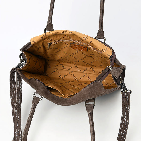 ADBG1553 American Darling Western Genuine Suede Leather Tote Bag with Buck Stitching | Handcrafted Everyday Tote