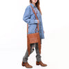 ADBG1572 American Darling Western Genuine Suede Leather Crossbody Bag with Fringe & Buck Stitch Detailing