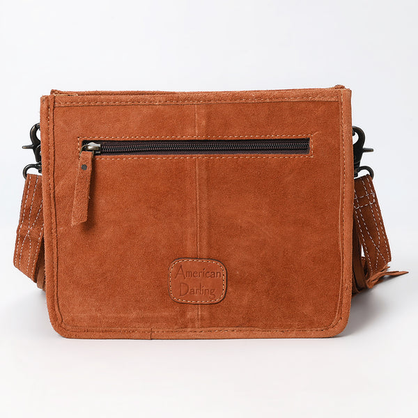 ADBG1572 American Darling Western Genuine Suede Leather Crossbody Bag with Fringe & Buck Stitch Detailing