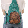 ADBG1573 American Darling Genuine Suede Leather Sling Bag with Hand Tooled Floral Front & Buck Stitch Details