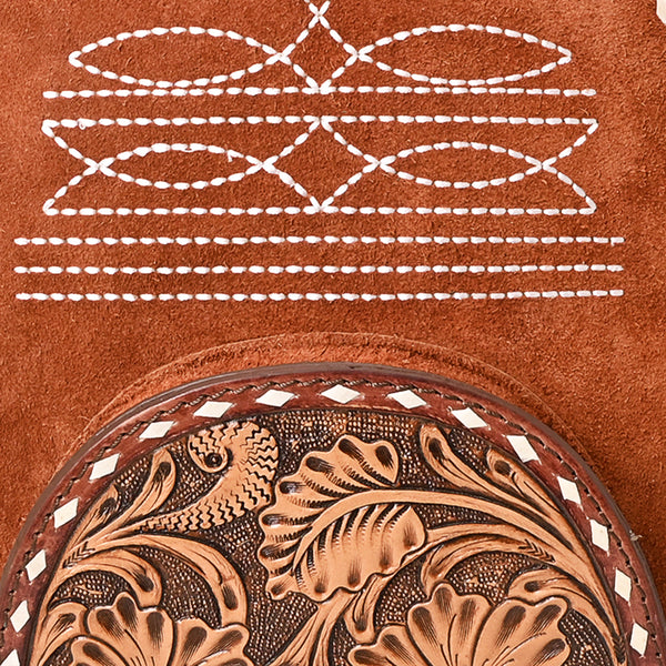 ADBG1574 American Darling Genuine Suede Leather Backpack Bag with Hand Tooled Floral Front & Buck Stitch Accents