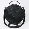 ADBG1563D American Darling Western Genuine Leather Canteen Bag | Black Crocodile Embossed Round Crossbody