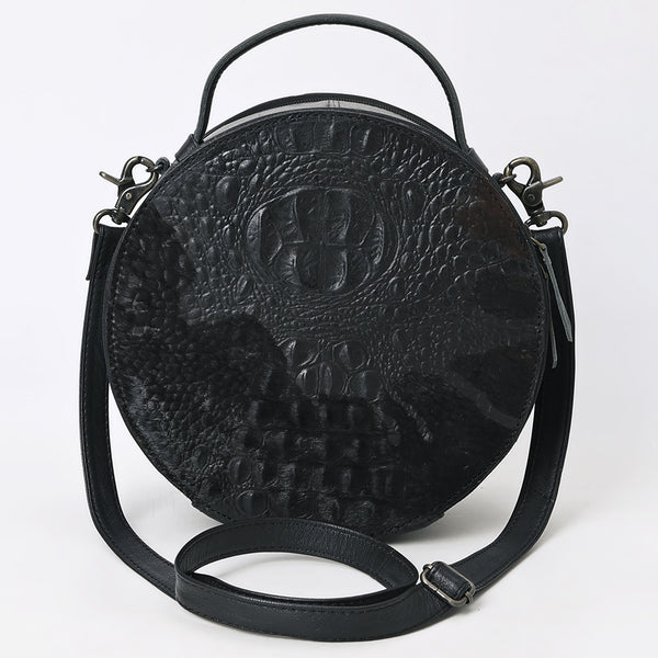 ADBG1563D American Darling Western Genuine Leather Canteen Bag | Black Crocodile Embossed Round Crossbody