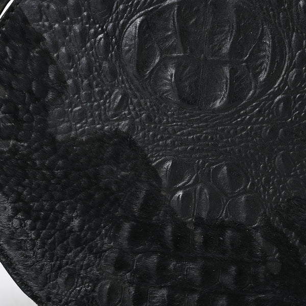 ADBG1563D American Darling Western Genuine Leather Canteen Bag | Black Crocodile Embossed Round Crossbody