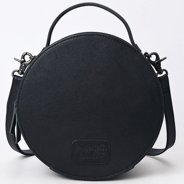 ADBG1563D American Darling Western Genuine Leather Canteen Bag | Black Crocodile Embossed Round Crossbody