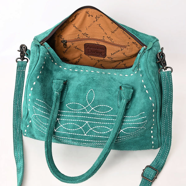 ADBG1585 American Darling Western Genuine Leather Duffel Bag with Genuine Suede Body & Boot-Stitched Detailing