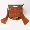 ADBG1584 American Darling Hand-Tooled Western Leather Cross Body Bag with Fringe & Carved Detailing