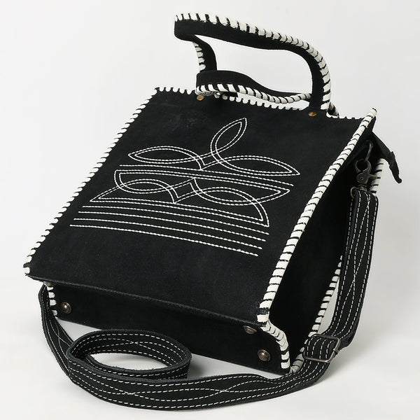 ADBG1590 American Darling Western Genuine Suede Leather Tote Bag with Braided Trim & Detailed Boot Stitching