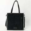 ADBG1590 American Darling Western Genuine Suede Leather Tote Bag with Braided Trim & Detailed Boot Stitching