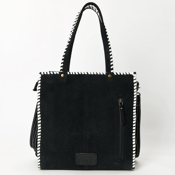 ADBG1590 American Darling Western Genuine Suede Leather Tote Bag with Braided Trim & Detailed Boot Stitching